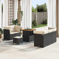 Conjunto de sofá de jardín 8 pcs Negro y crema ratán sintético