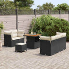 Conjunto de sofá de jardín 8 pcs Negro y crema ratán sintético