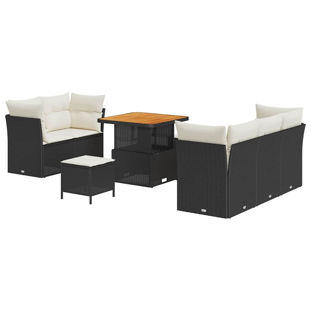 Conjunto de sofá de jardín 8 pcs Negro y crema ratán sintético