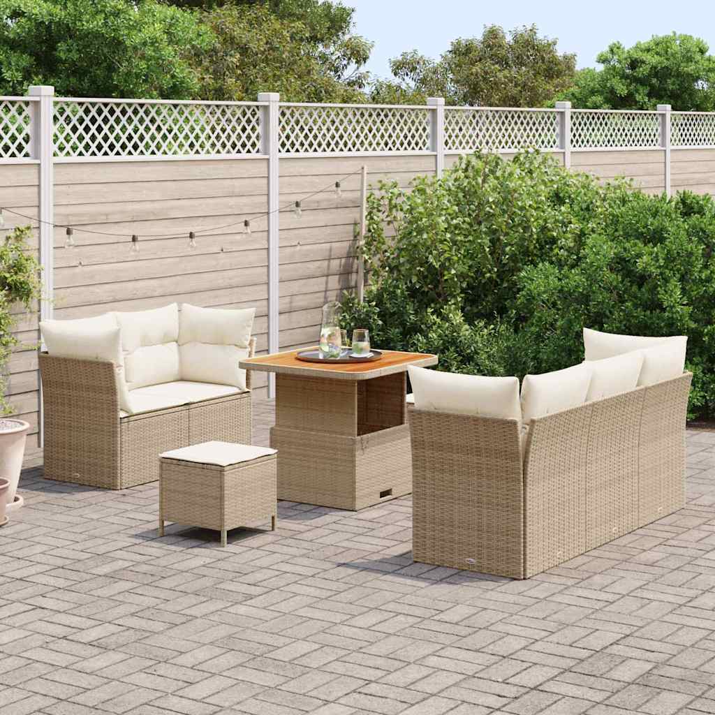 Conjunto de sofá de jardín con cojín 8 pcs beige y crema