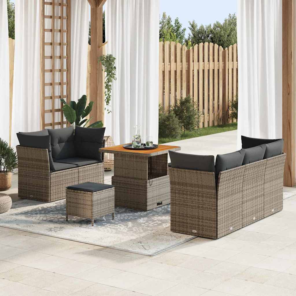 Conjunto de sofá de jardín con cojín 9 pcs Negro Poliratán
