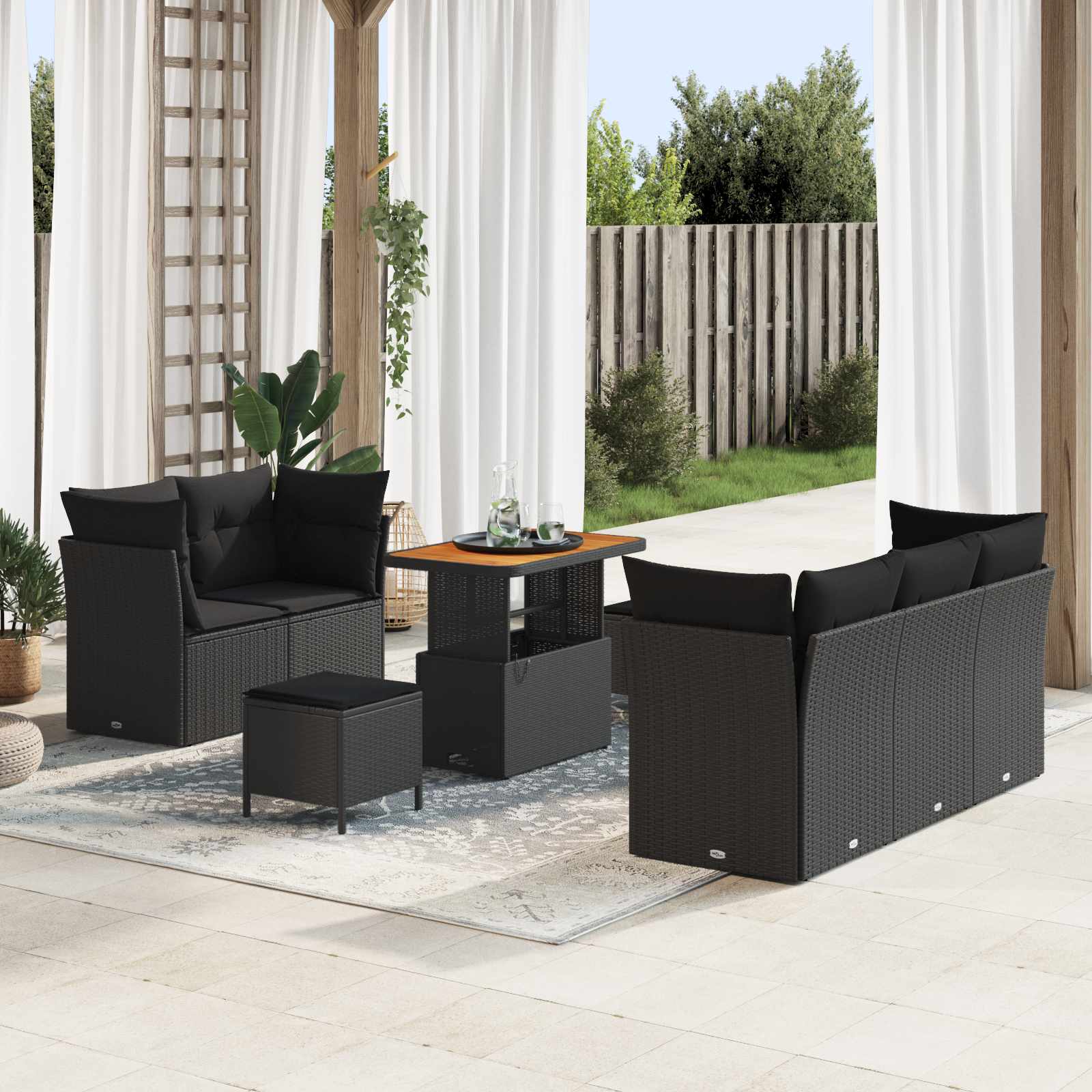 Conjunto de sofá de jardín con cojín 8 pcs Negro