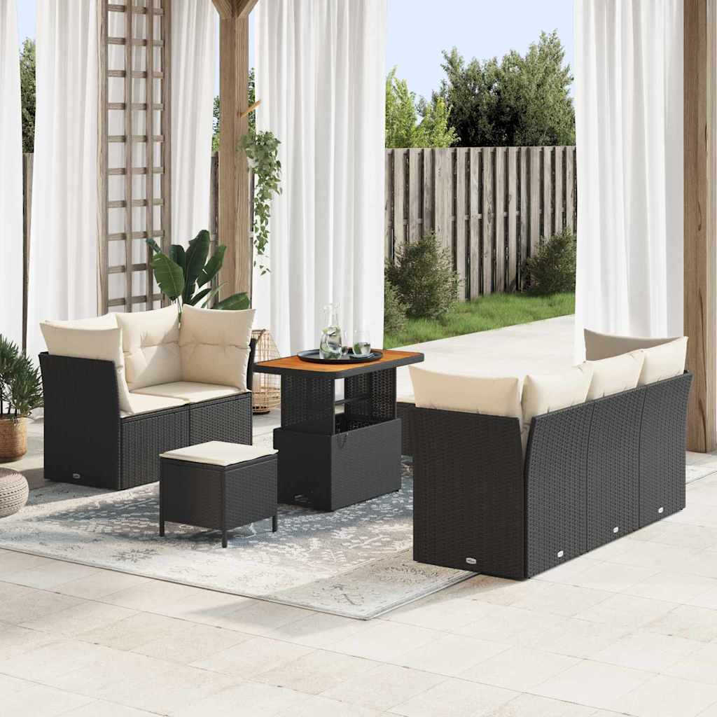Conjunto de sofá de jardín con cojín 8 pcs Negro y crema