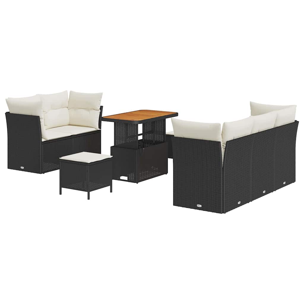 Conjunto de sofá de jardín con cojín 8 pcs Negro y crema