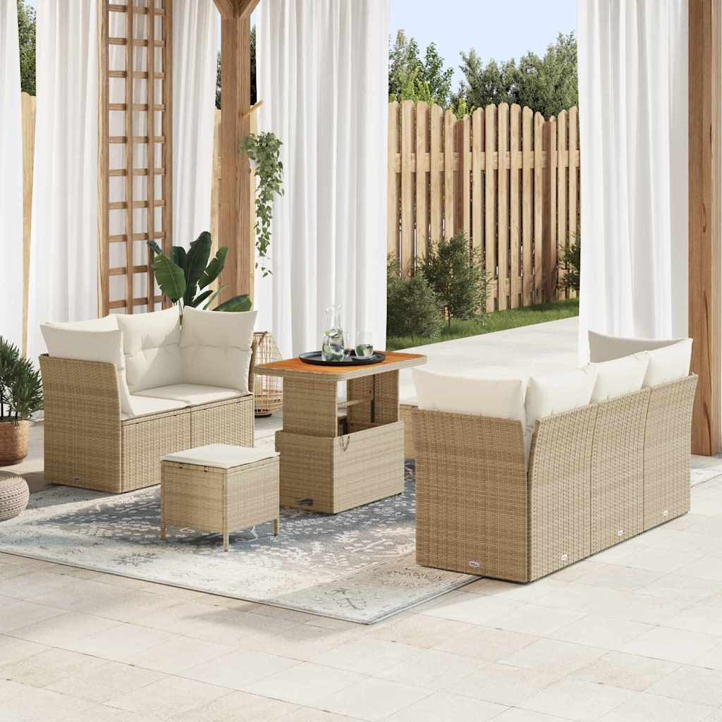 Conjunto de sofá de jardín con cojín 8 pcs beige y crema