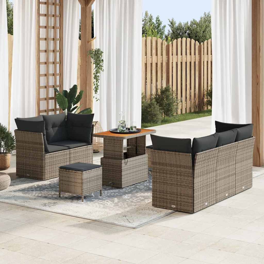 Conjunto de sofá de jardín con cojín 8 pcs beige y crema