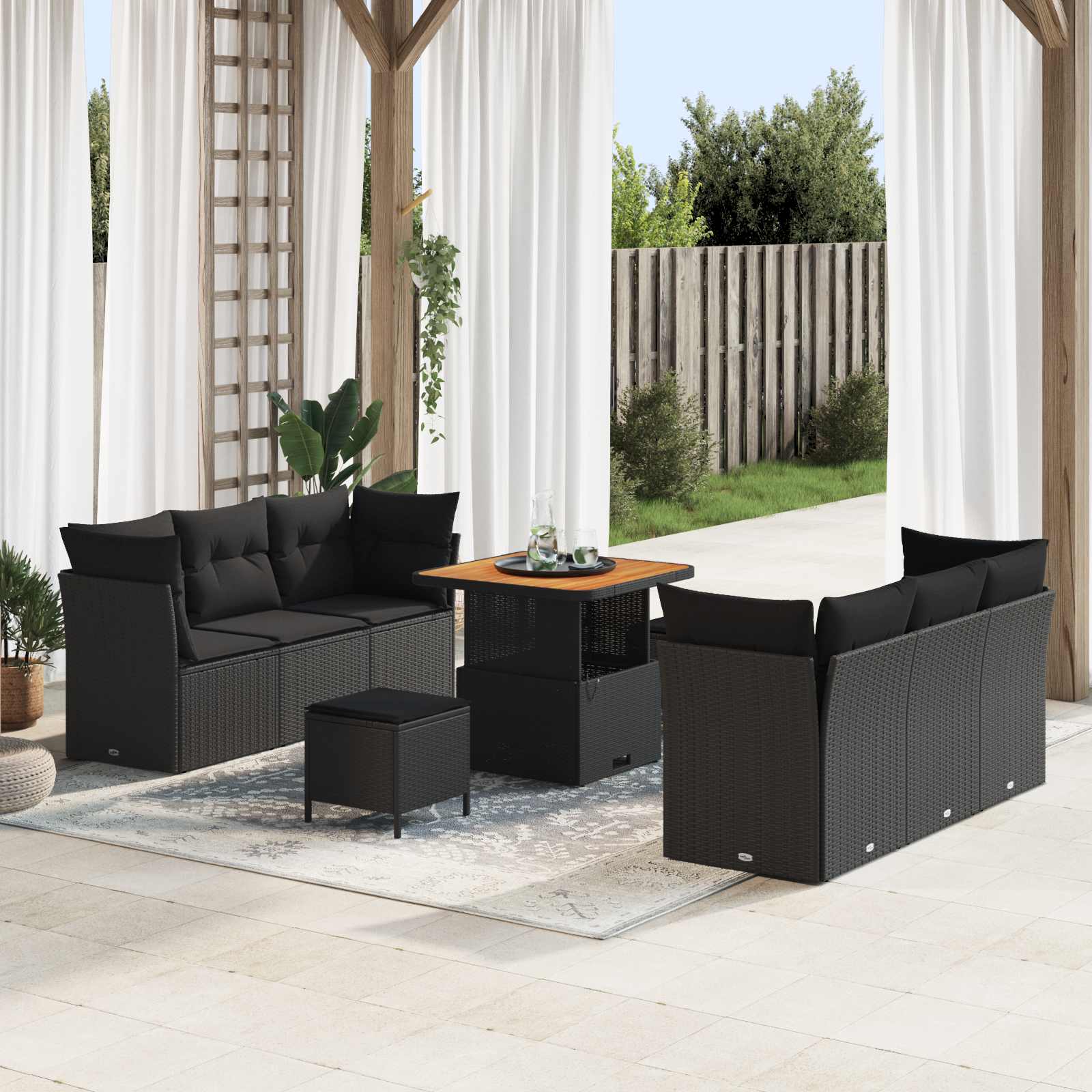 Conjunto de sofá de jardín 9 pcs Beige y Crema ratán sintético