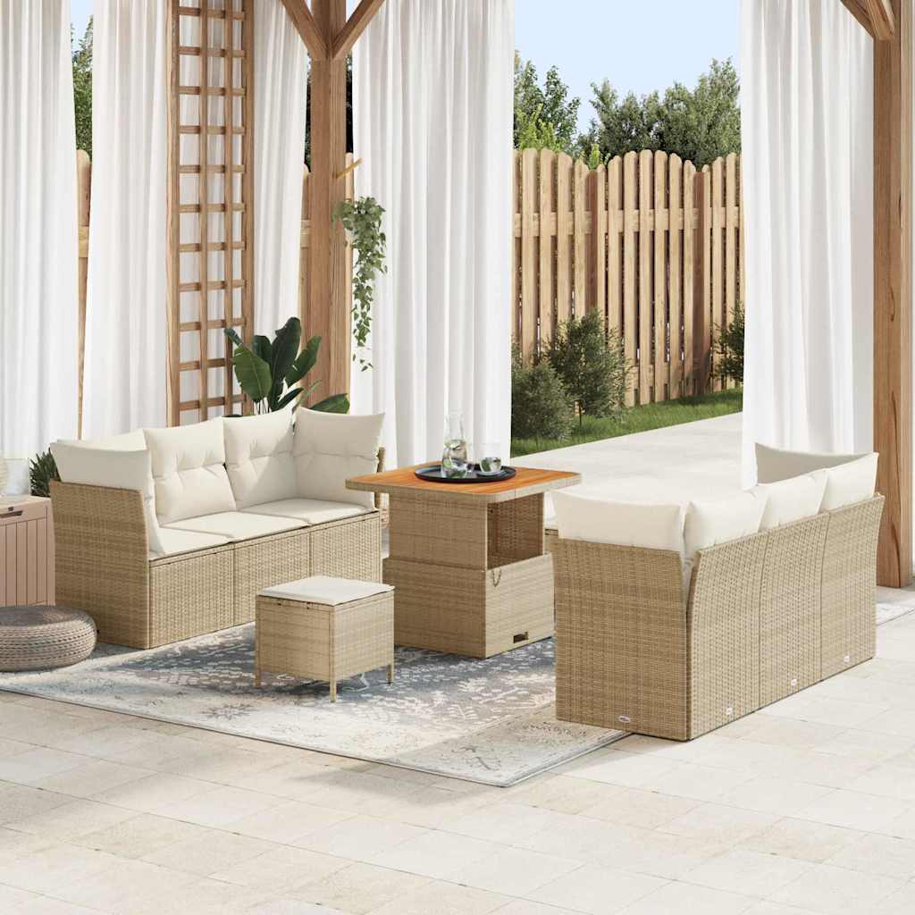 Conjunto de sofá de jardín 9 pcs Beige y Crema ratán sintético