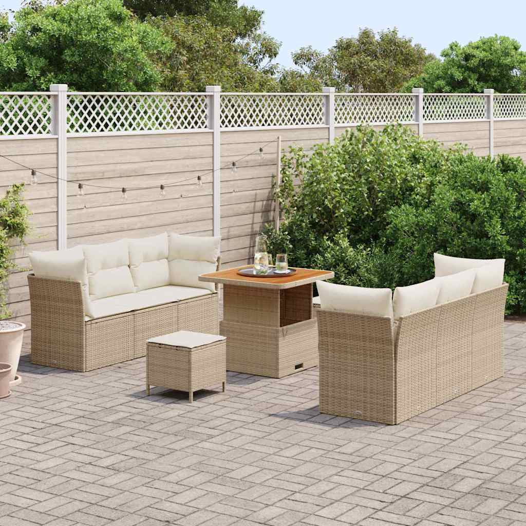 Conjunto de sofá de jardín 9 pcs Beige y Crema ratán sintético