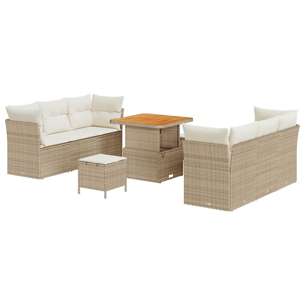 Conjunto de sofá de jardín 9 pcs Beige y Crema ratán sintético