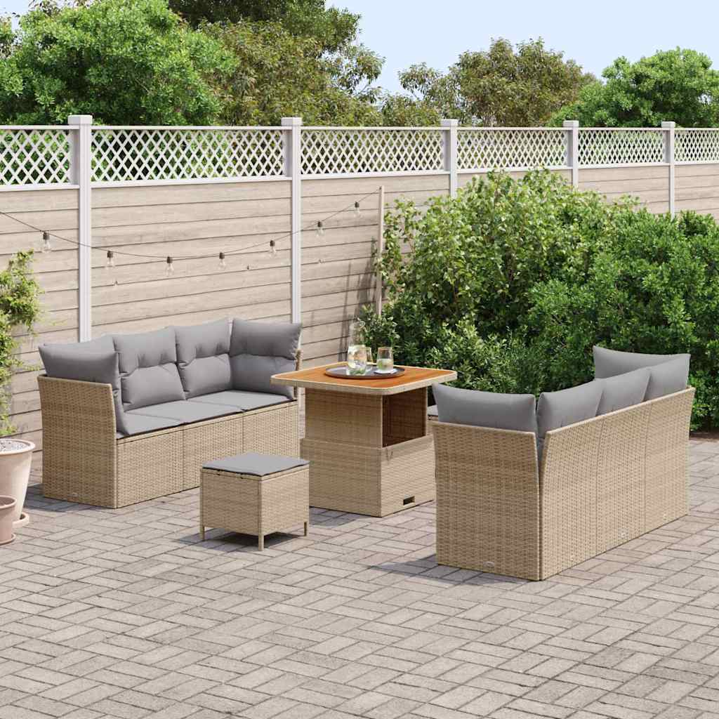 Conjunto de sofá de jardín con cojín 9 pcs Beige y Gris Claro
