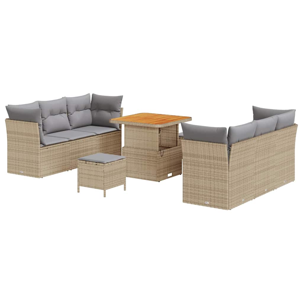 Conjunto de sofá de jardín con cojín 9 pcs Beige y Gris Claro