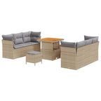 Conjunto de sofá de jardín con cojín 9 pcs Beige y Gris Claro