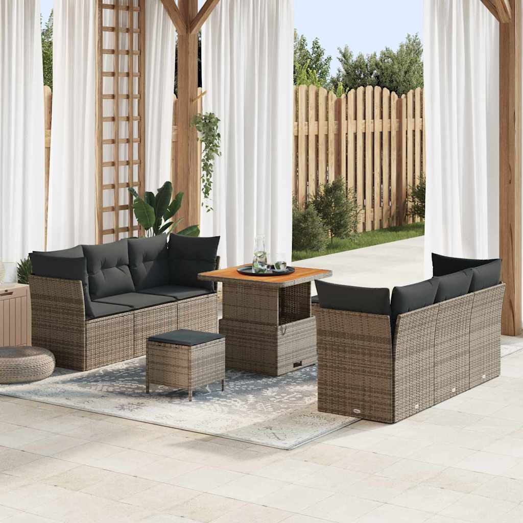 Conjunto de sofá de jardín con cojín 9 pcs Beige y Gris Claro