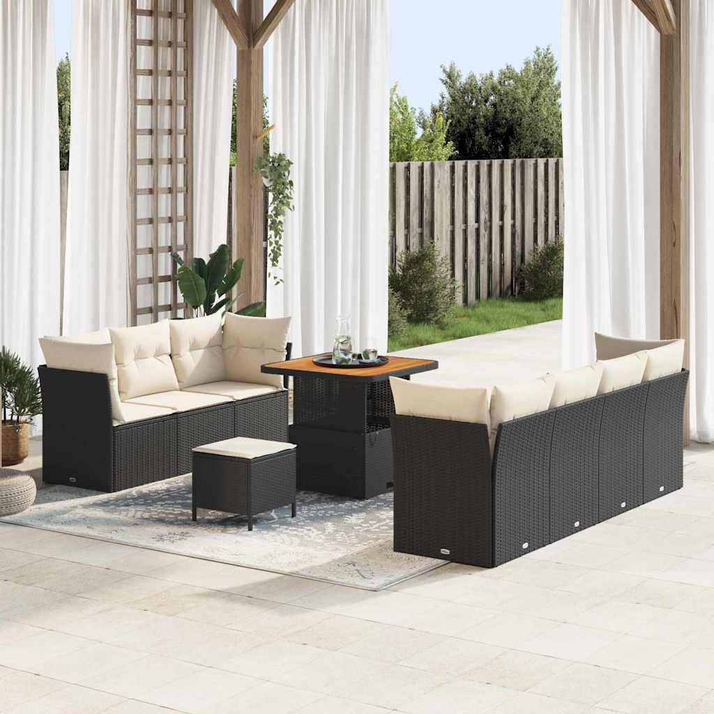 Conjunto de sofá de jardín con cojín 10 pcs Beige Poliratán