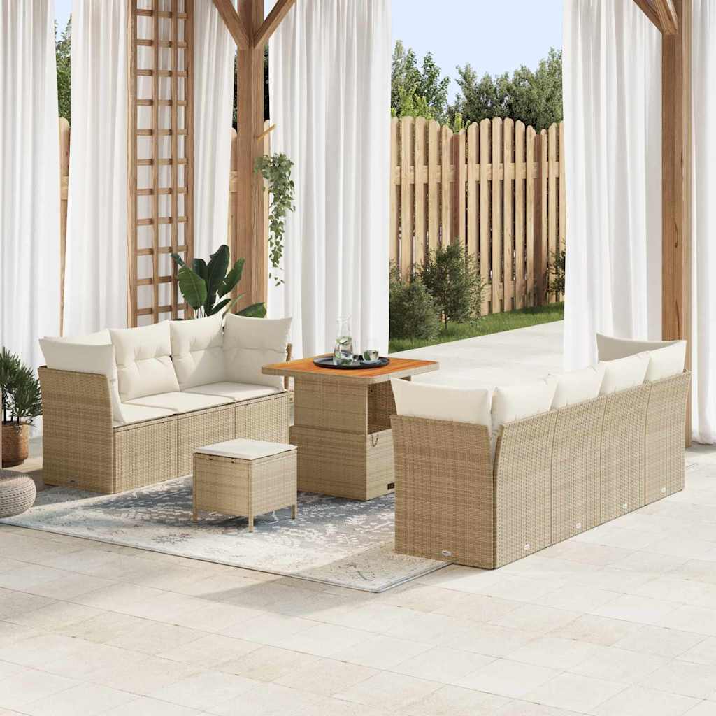 Conjunto de sofá de jardín con cojín 10 pcs Beige Poliratán
