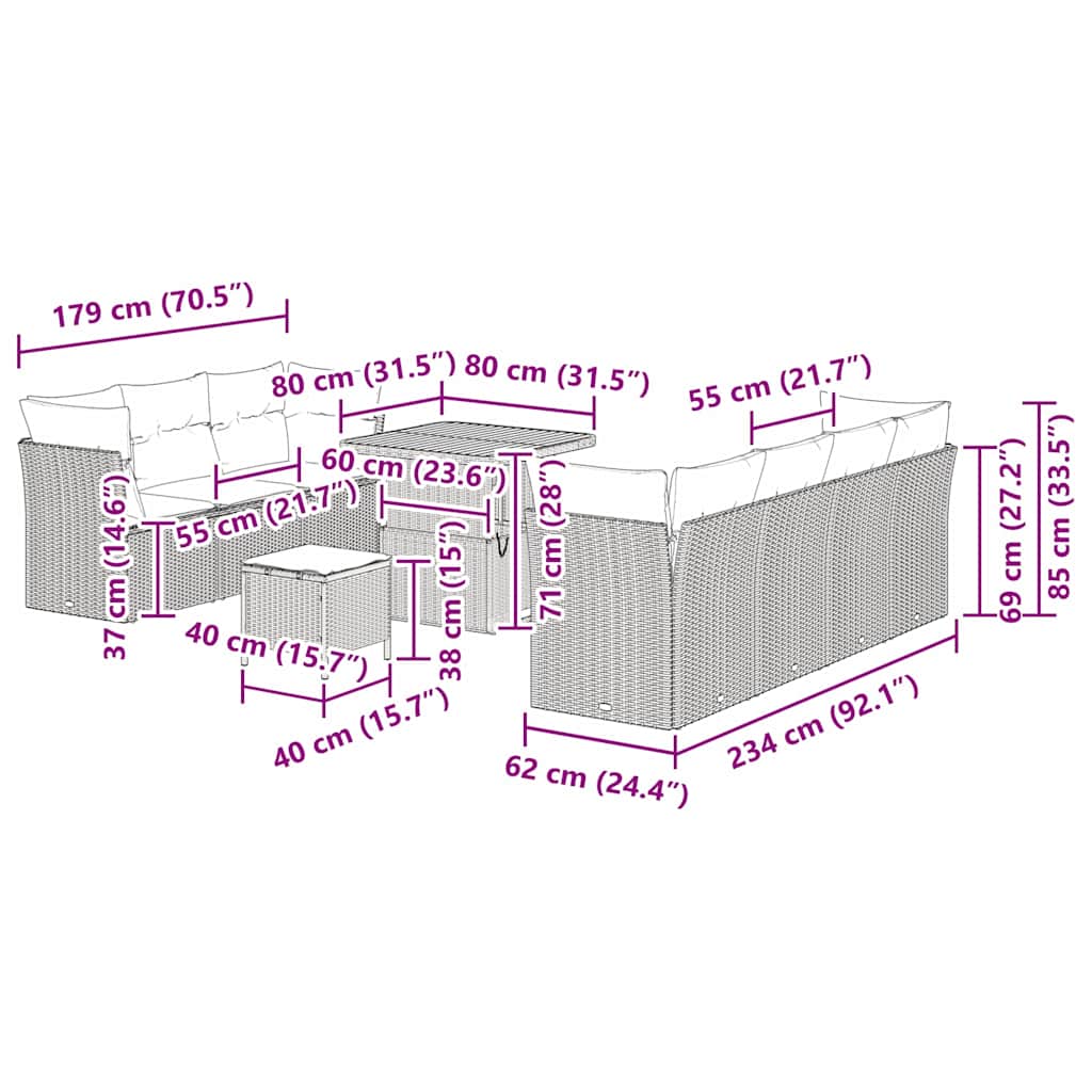 Conjunto de sofá de jardín 10 pcs Gris ratán sintético