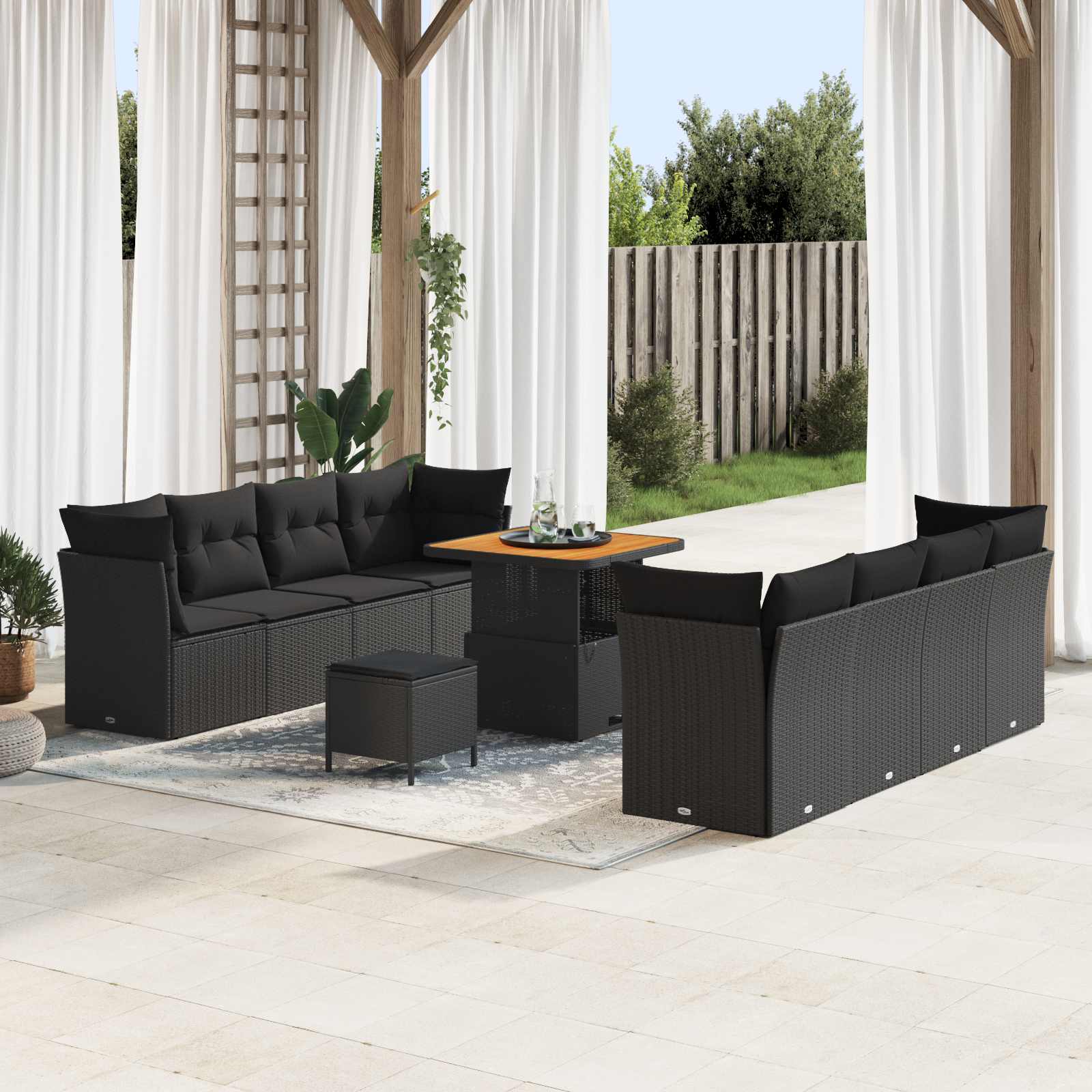 Conjunto de sofá de jardín 11 pcs Beige y Crema ratán sintético