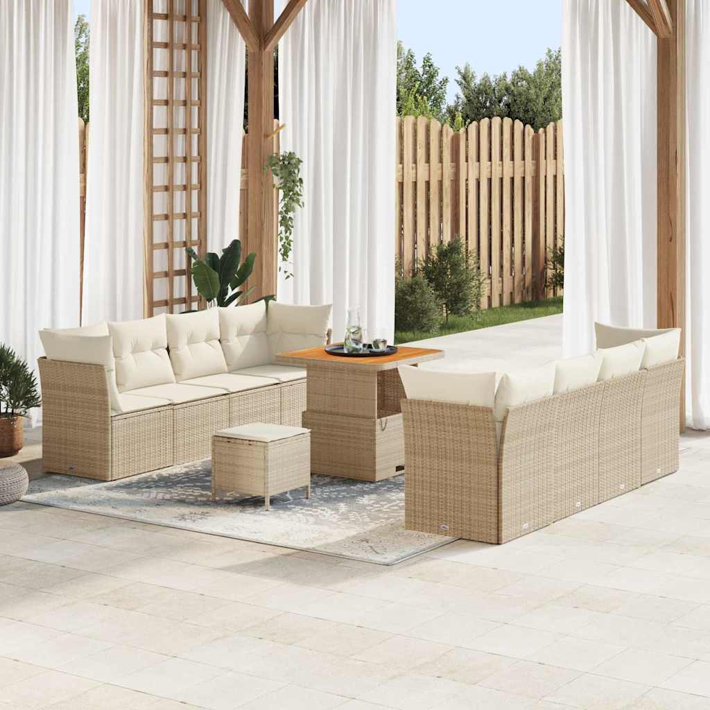 Conjunto de sofá de jardín 11 pcs Beige y Crema ratán sintético