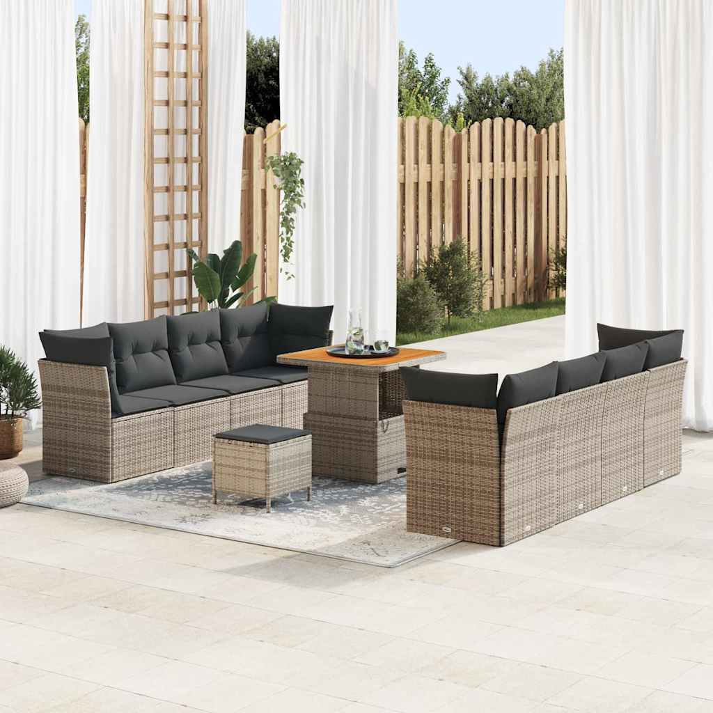 Conjunto de sofá de jardín 11 pcs Beige y Crema ratán sintético