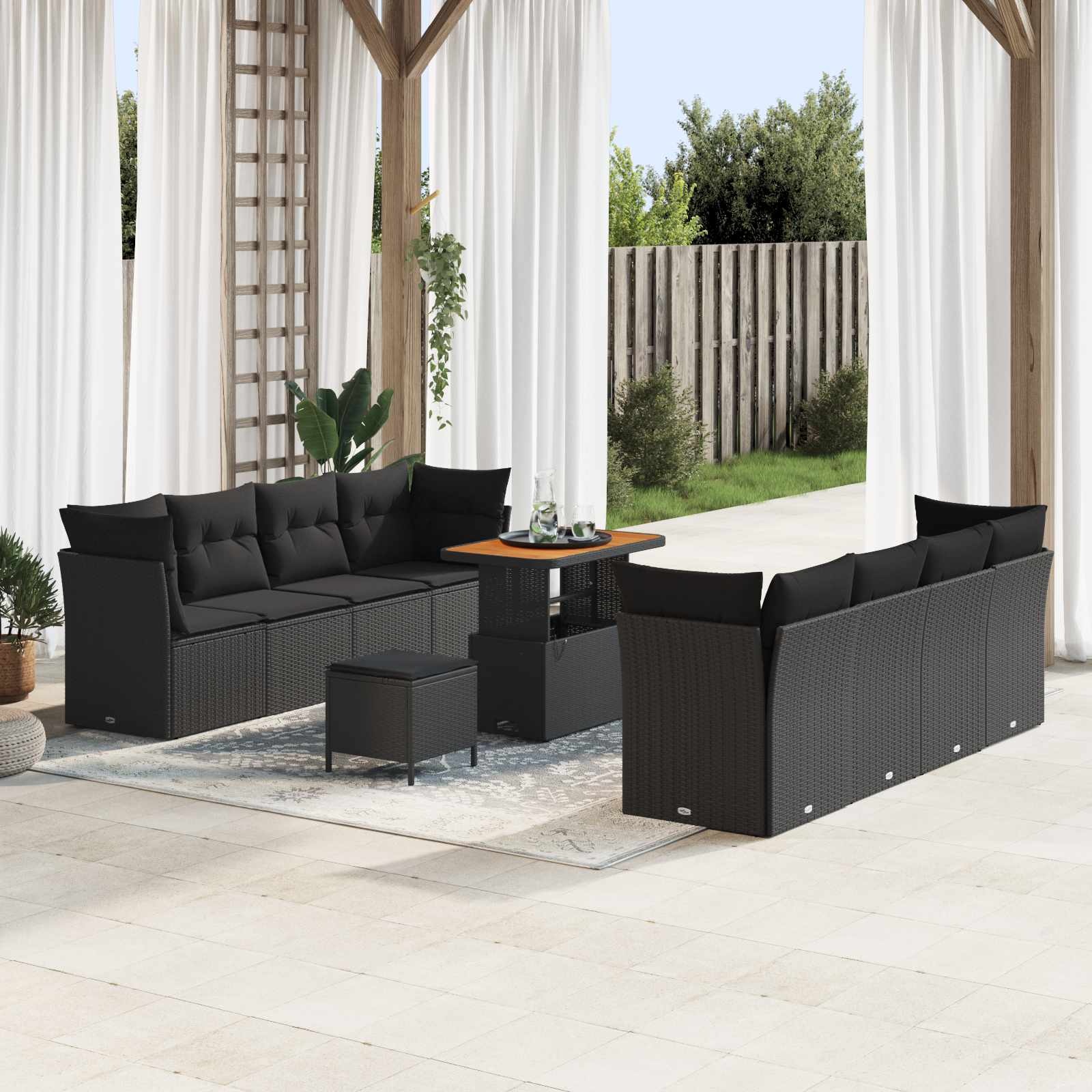Conjunto de sofá de jardín 11 pcs Beige y Crema ratán sintético