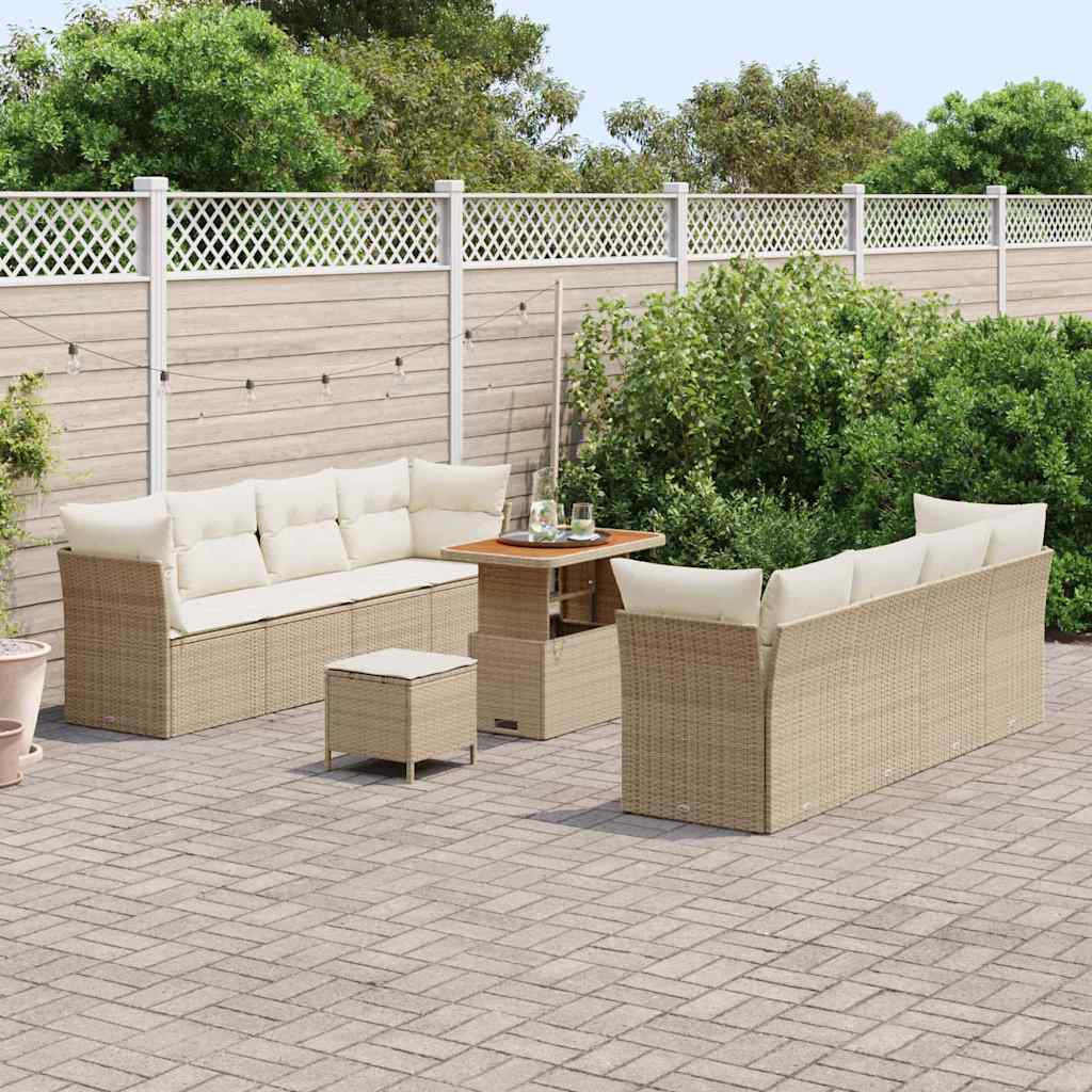 Conjunto de sofá de jardín 11 pcs Beige y Crema ratán sintético