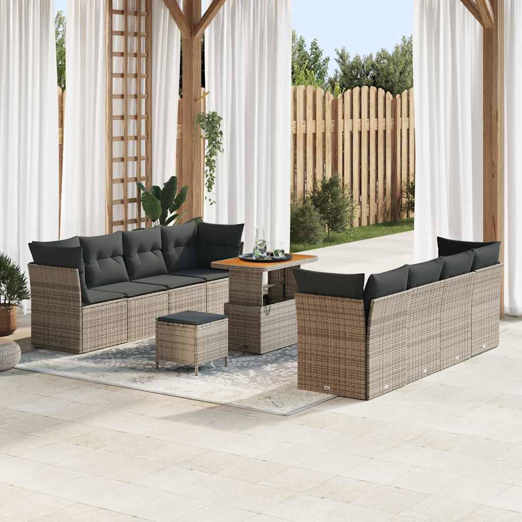 Conjunto de sofá de jardín 11 pcs Beige y Crema ratán sintético