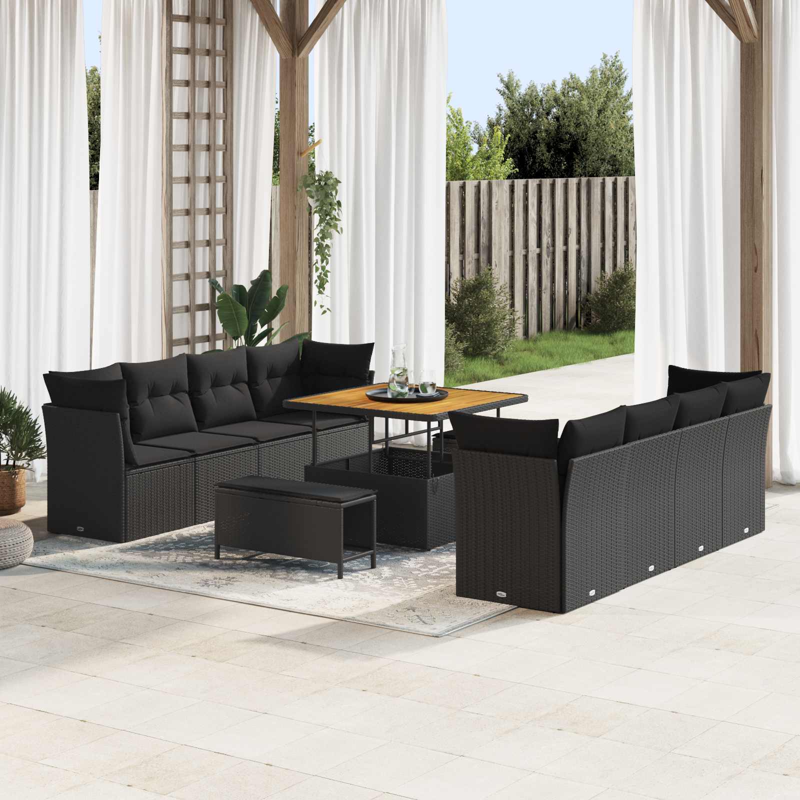 Conjunto de sofá de jardín 11 pcs Beige y Crema ratán sintético