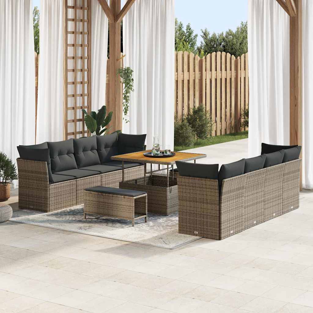Conjunto de sofá de jardín 11 pcs Beige y Crema ratán sintético