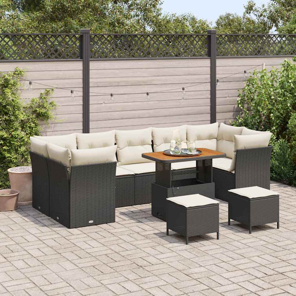 Conjunto de sofá de jardín con cojín 10 pcs Negro y crema