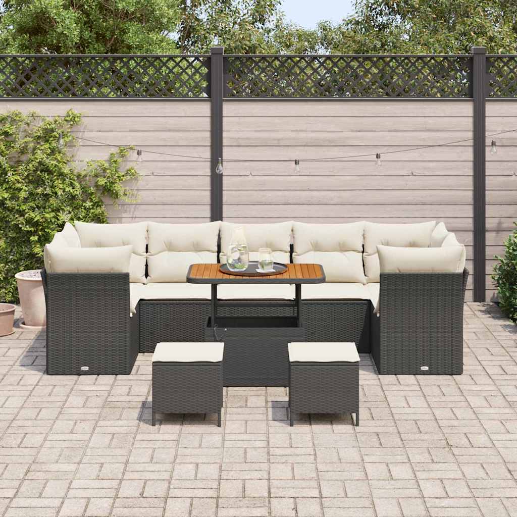 Conjunto de sofá de jardín con cojín 10 pcs Negro y crema