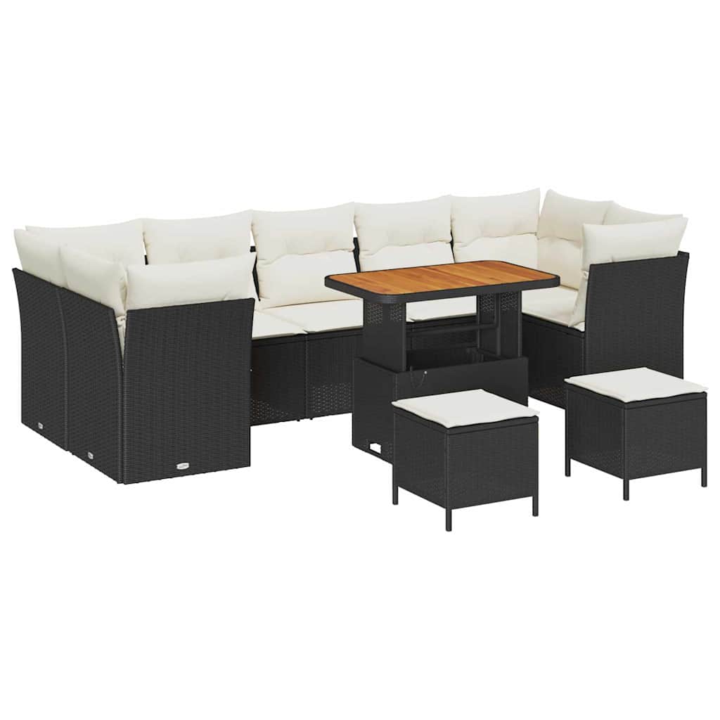 Conjunto de sofá de jardín con cojín 10 pcs Negro y crema