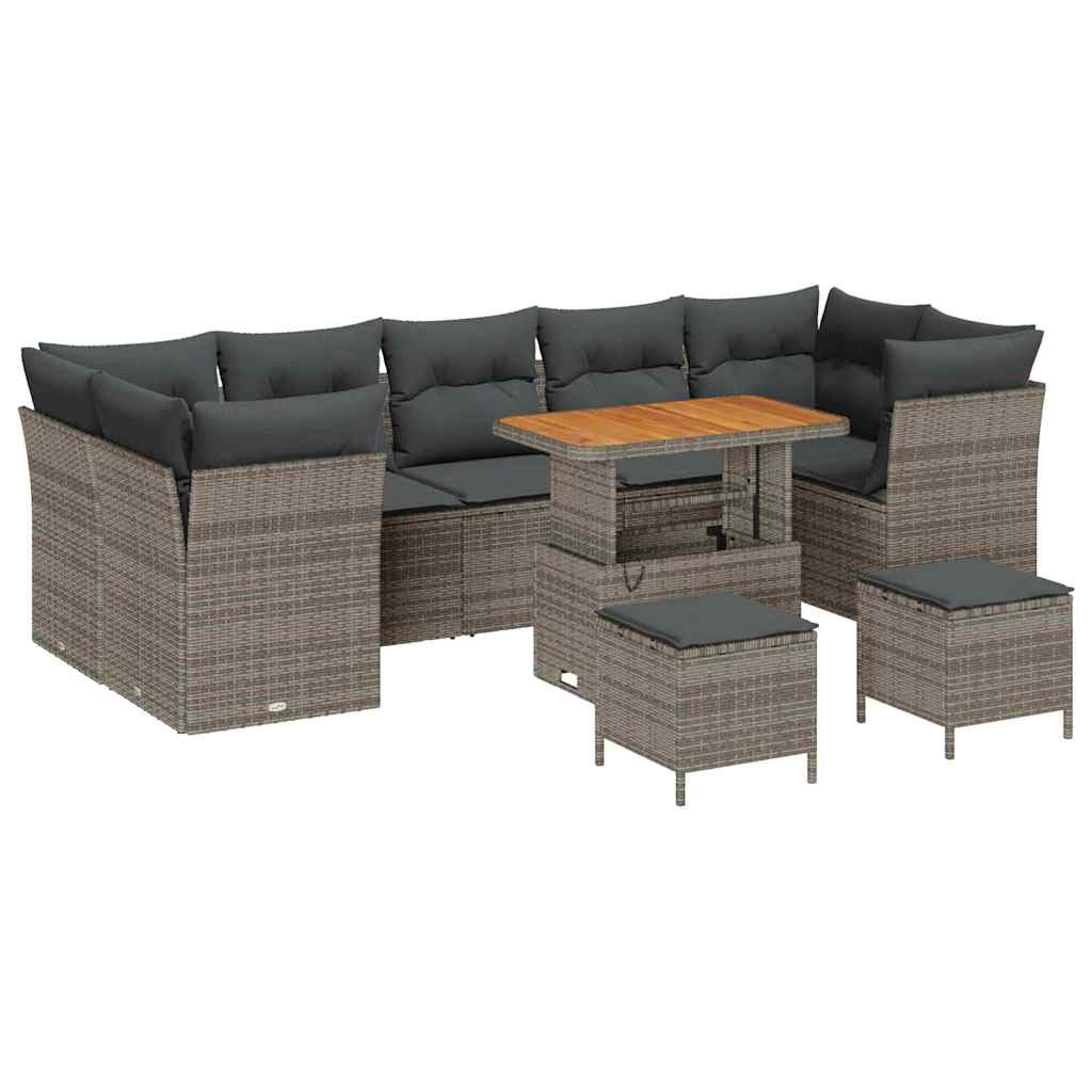 Conjunto de sofá de jardín con cojín Manual 10 pcs Gris