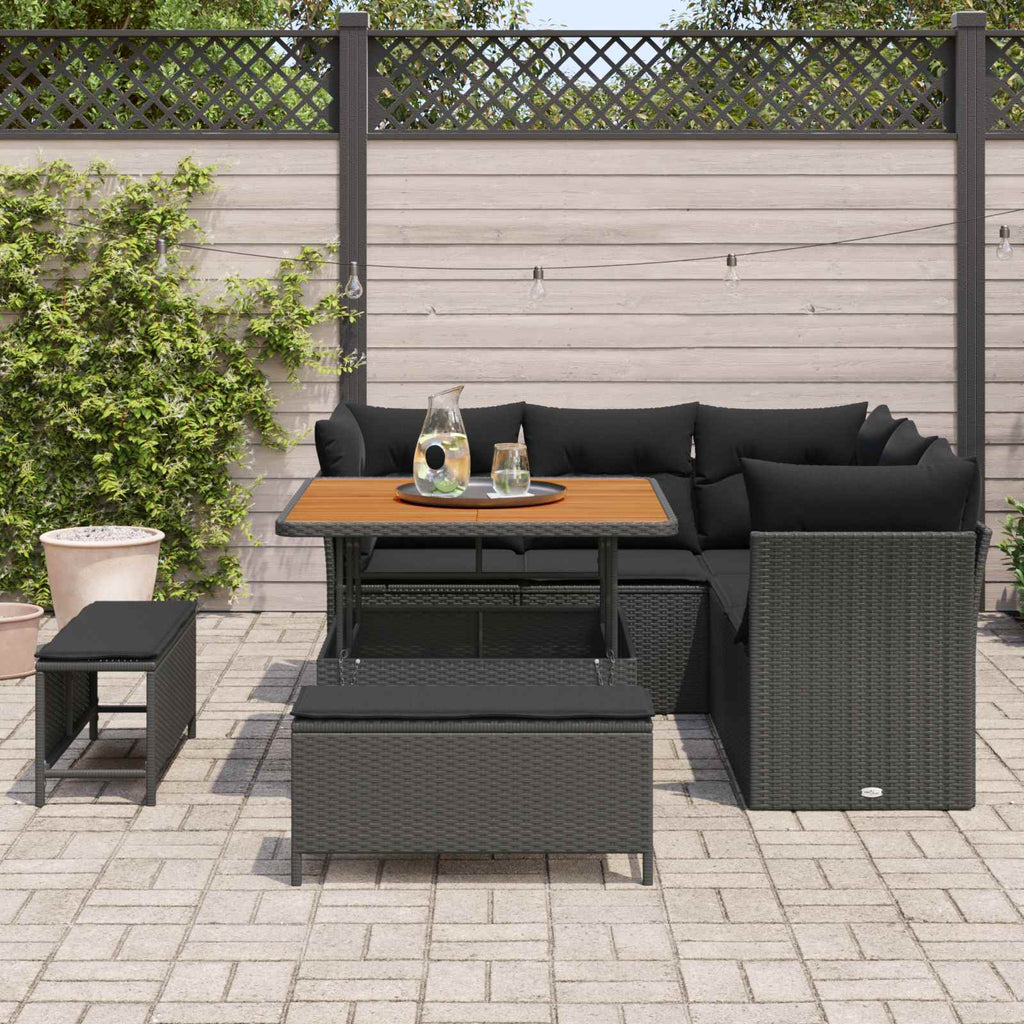 Conjunto de sofá de jardín con cojín 8 pcs Negro