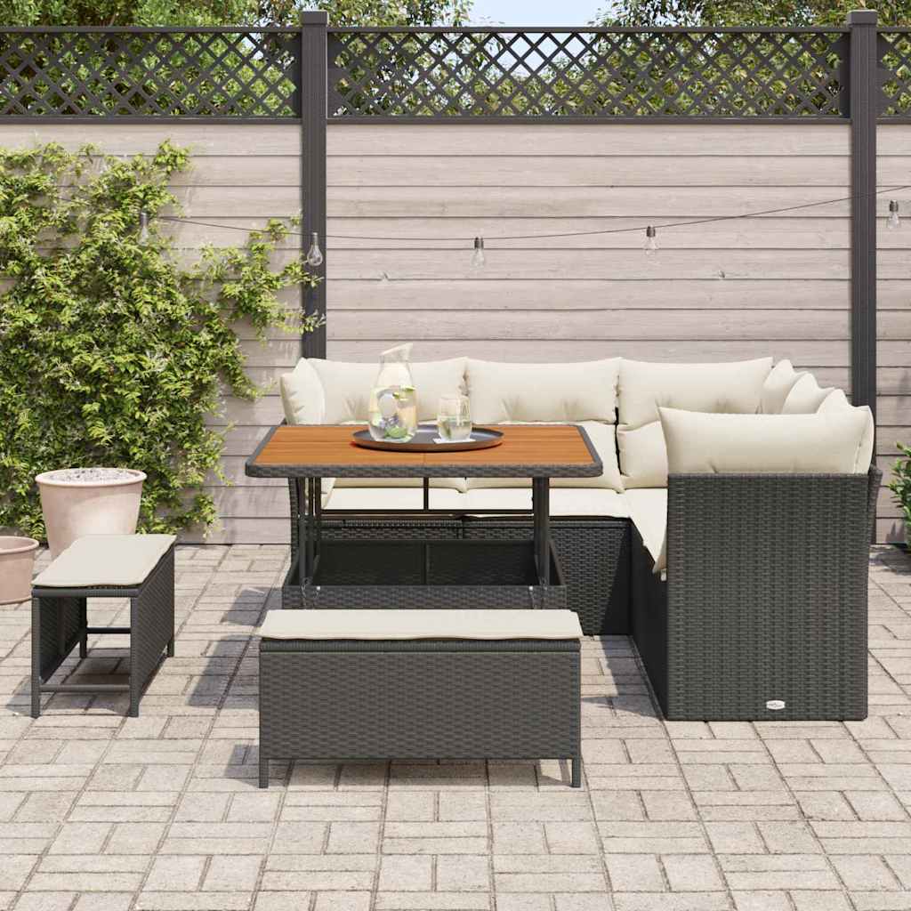 Conjunto de sofá de jardín con cojín 8 pcs Negro y crema
