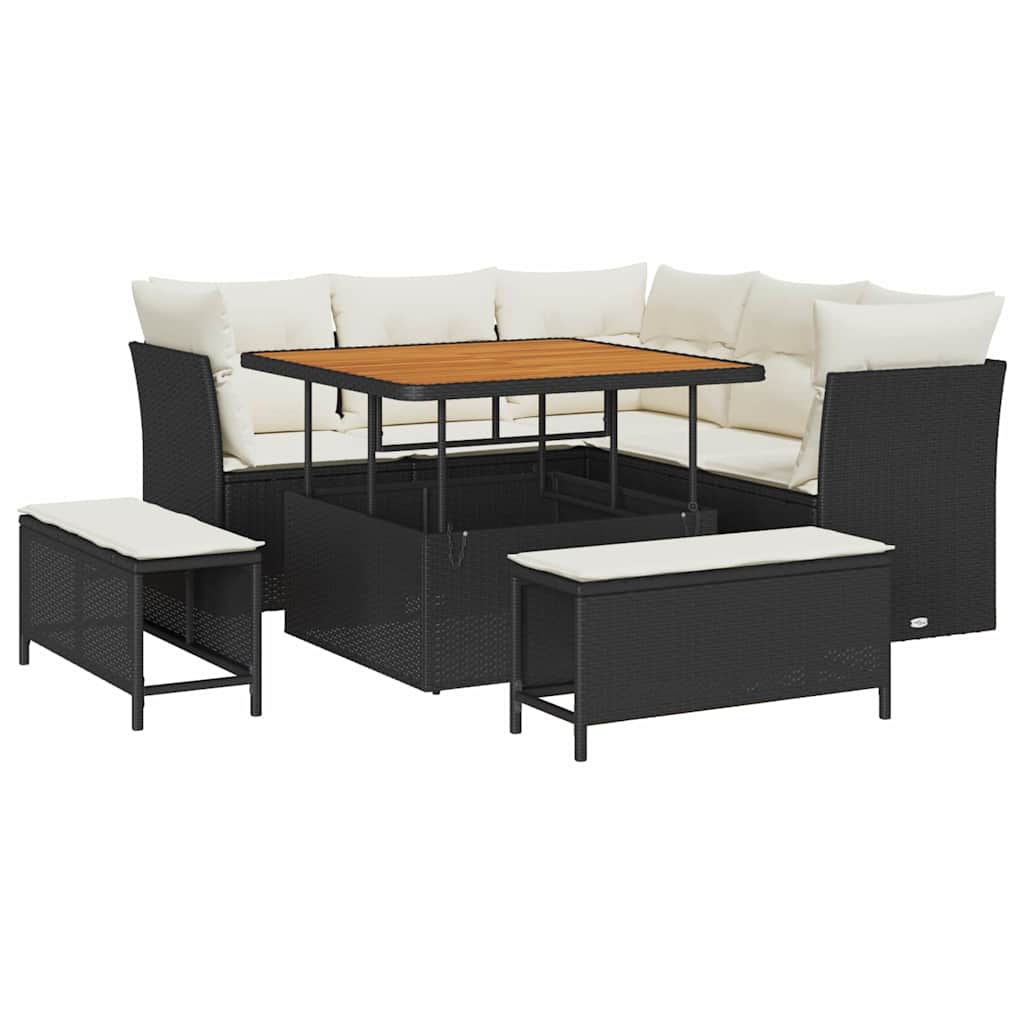 Conjunto de sofá de jardín con cojín 8 pcs Negro y crema