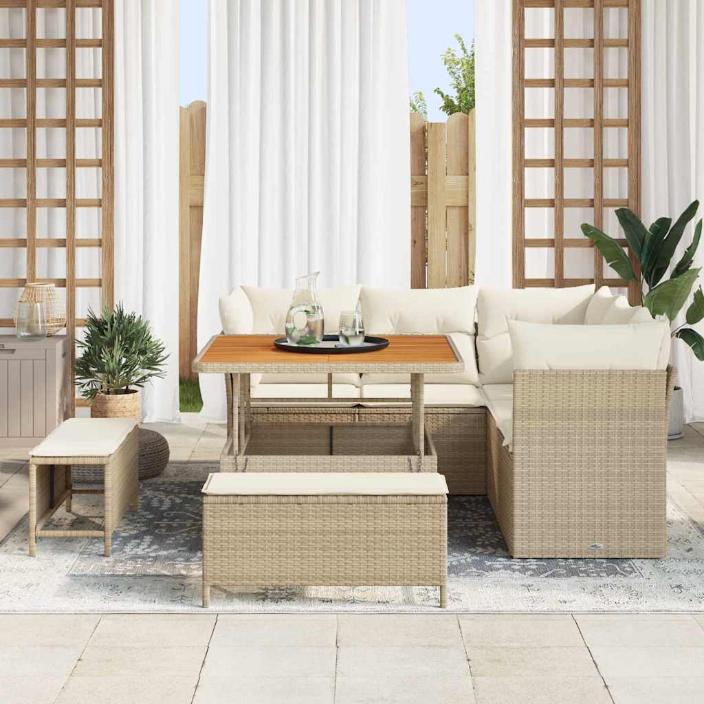 Conjunto de sofá de jardín con cojín 8 pcs beige y crema