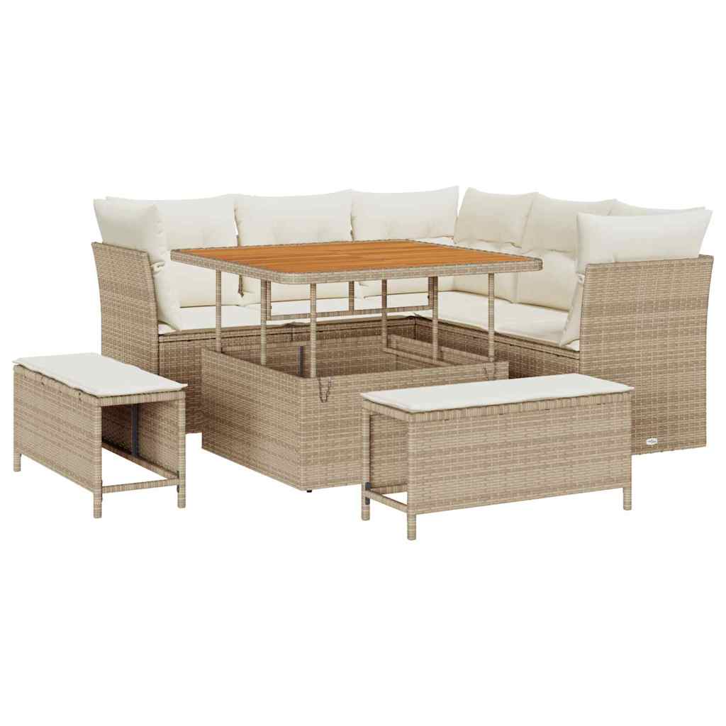 Conjunto de sofá de jardín con cojín 8 pcs beige y crema