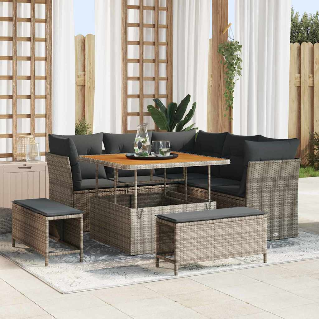 Conjunto de sofá de jardín con cojín 9 pcs Negro y crema