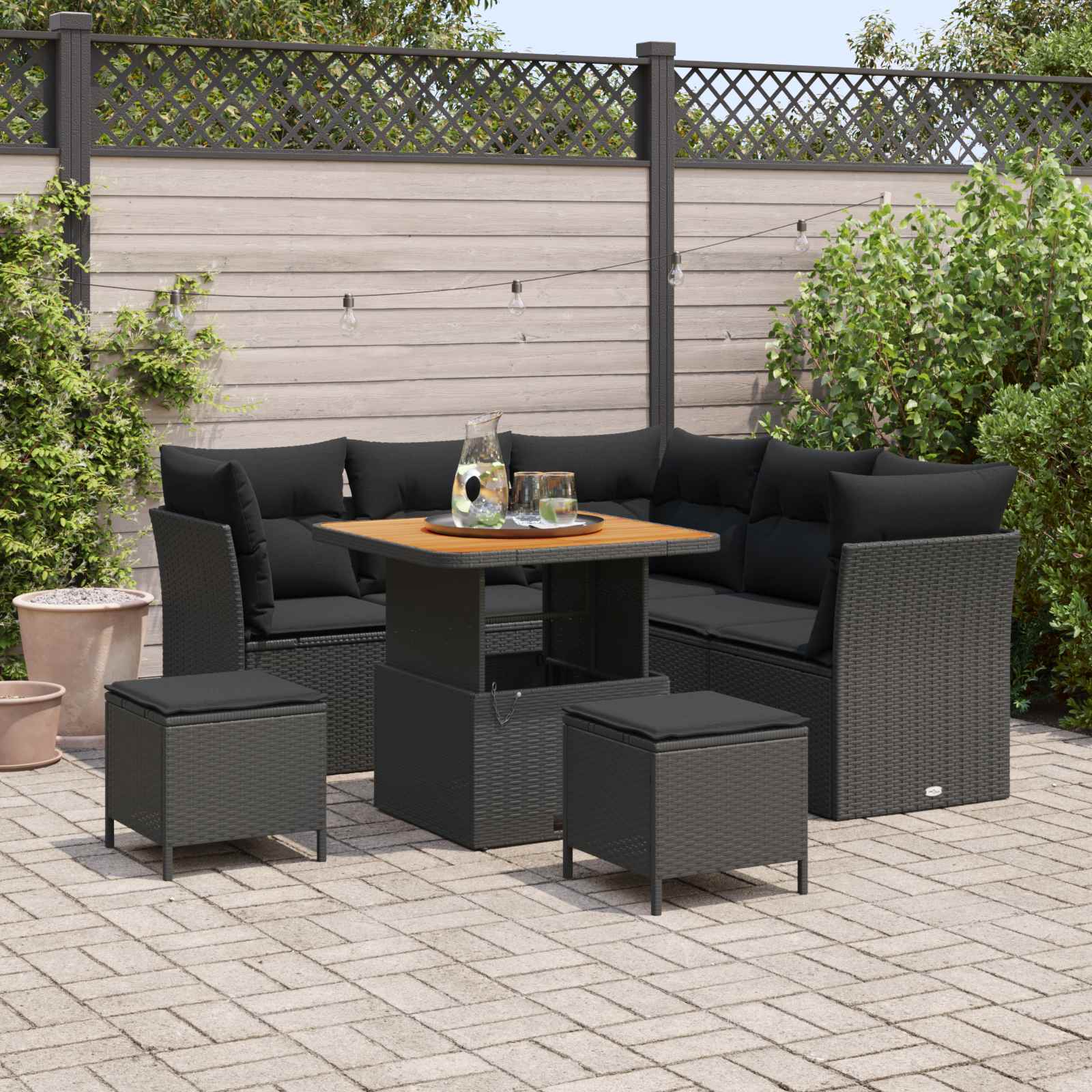Conjunto de sofá de jardín con cojín 8 pcs Negro