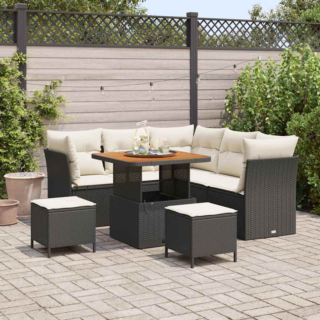 Conjunto de sofá de jardín con cojín 8 pcs Negro y crema
