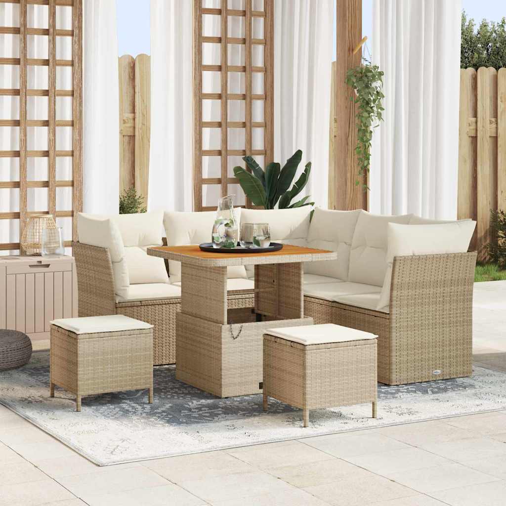 Conjunto de sofá de jardín con cojín 8 pcs beige y crema