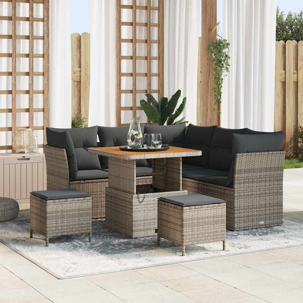 Conjunto de sofá de jardín con cojín 8 pcs beige y crema