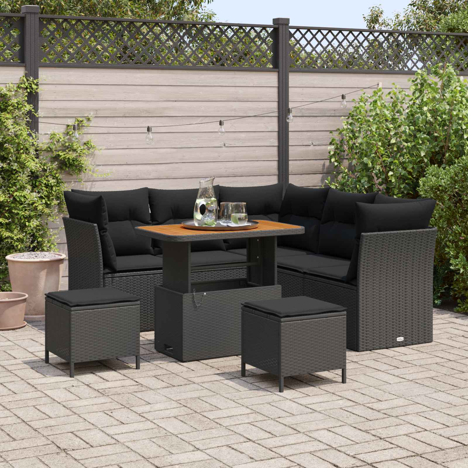 Conjunto de sofá de jardín con cojín 8 pcs Negro
