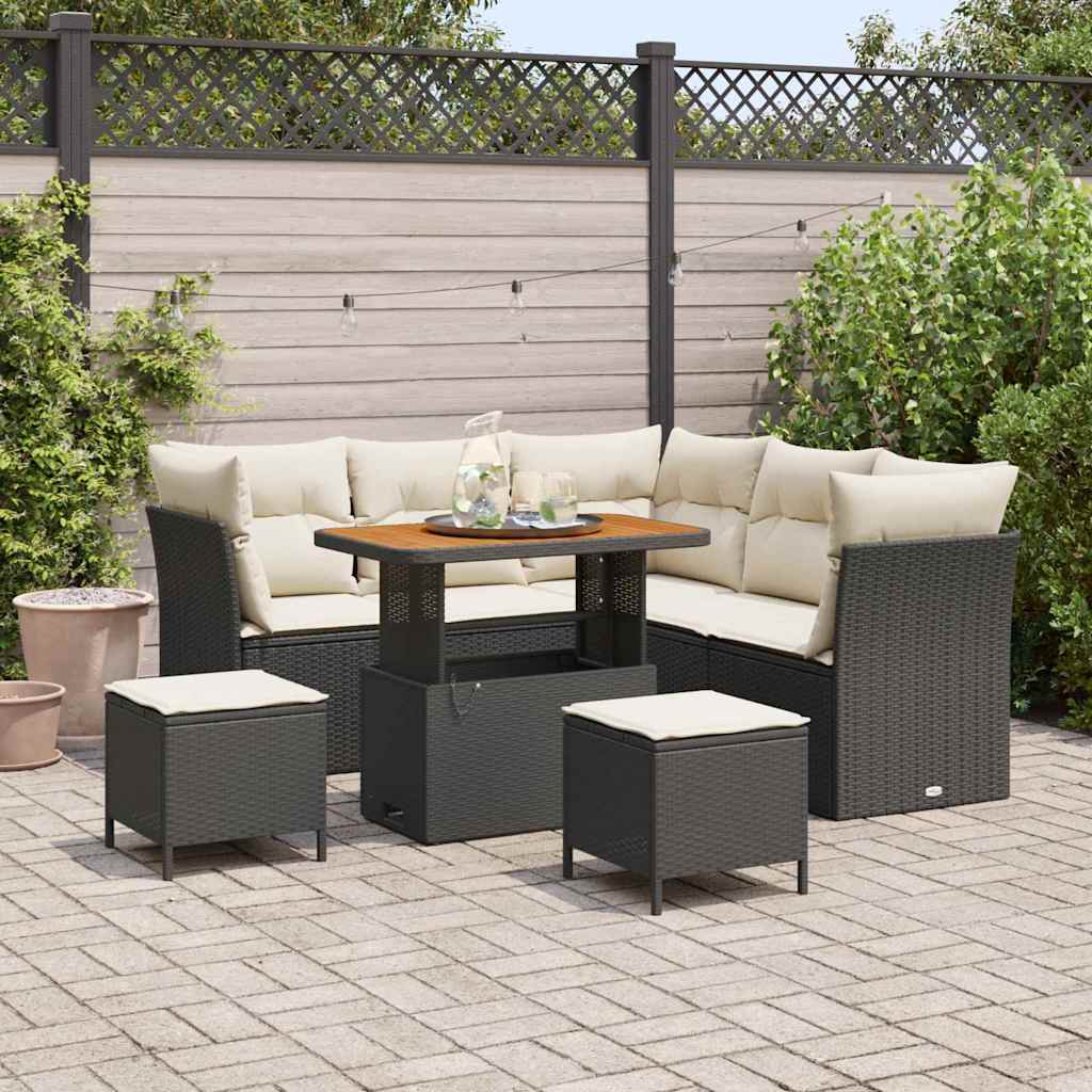 Conjunto de sofá de jardín con cojín 8 pcs Negro y crema