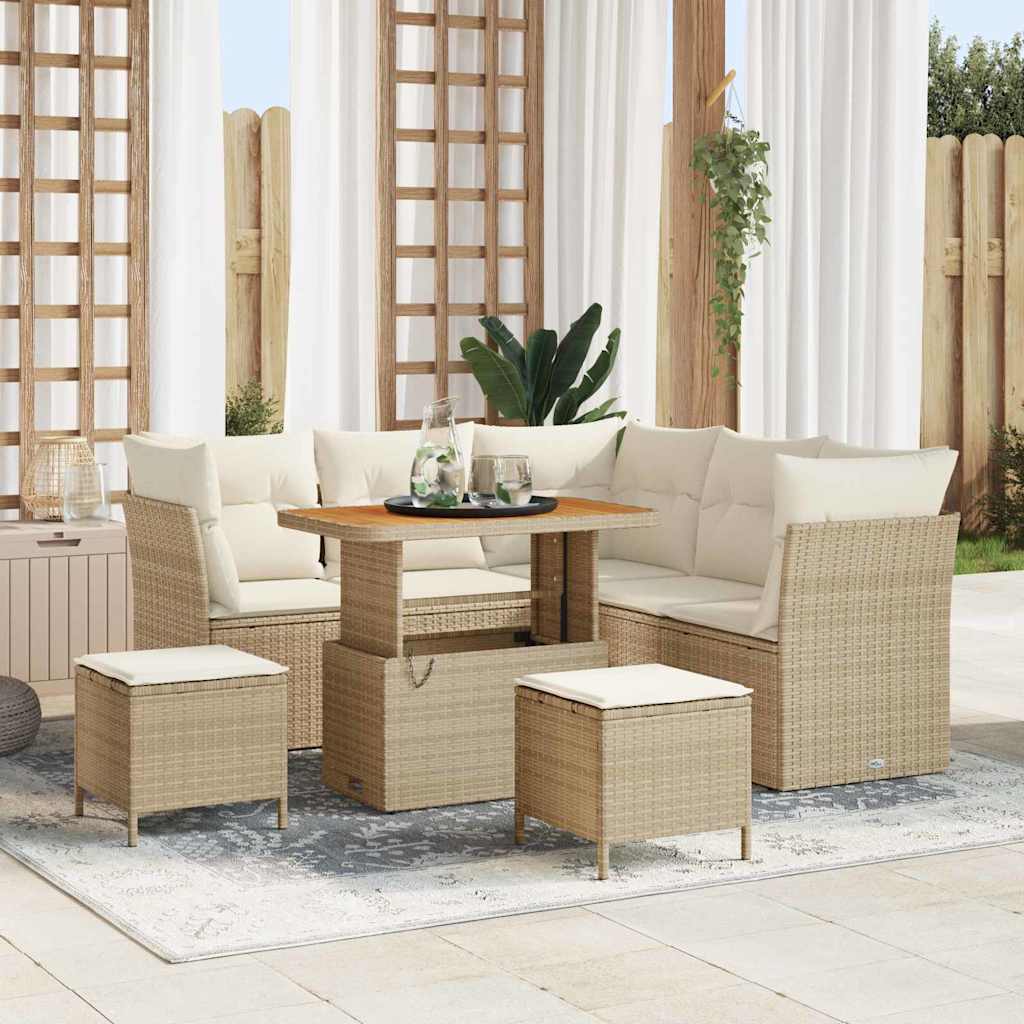 Conjunto de sofá de jardín con cojín 8 pcs beige y crema