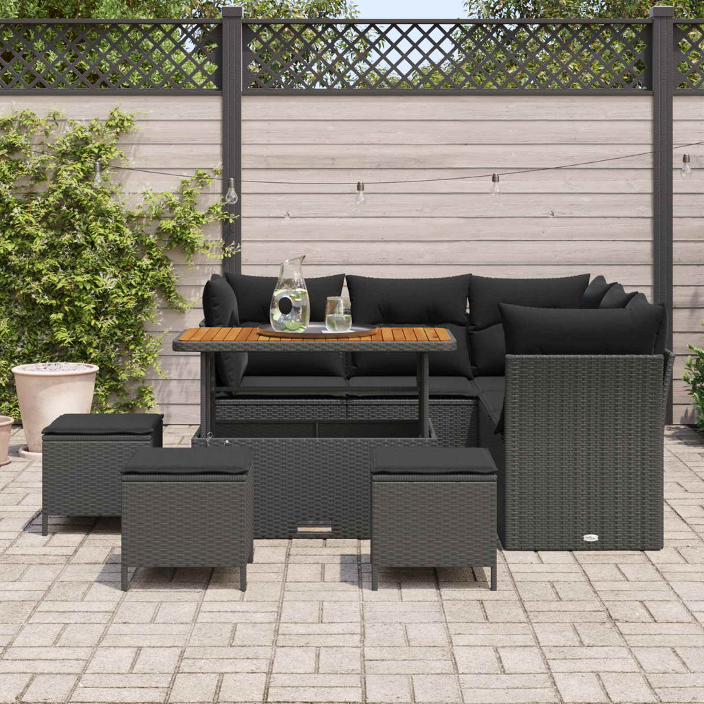 Conjunto de sofá de jardín con cojín 9 pcs Negro
