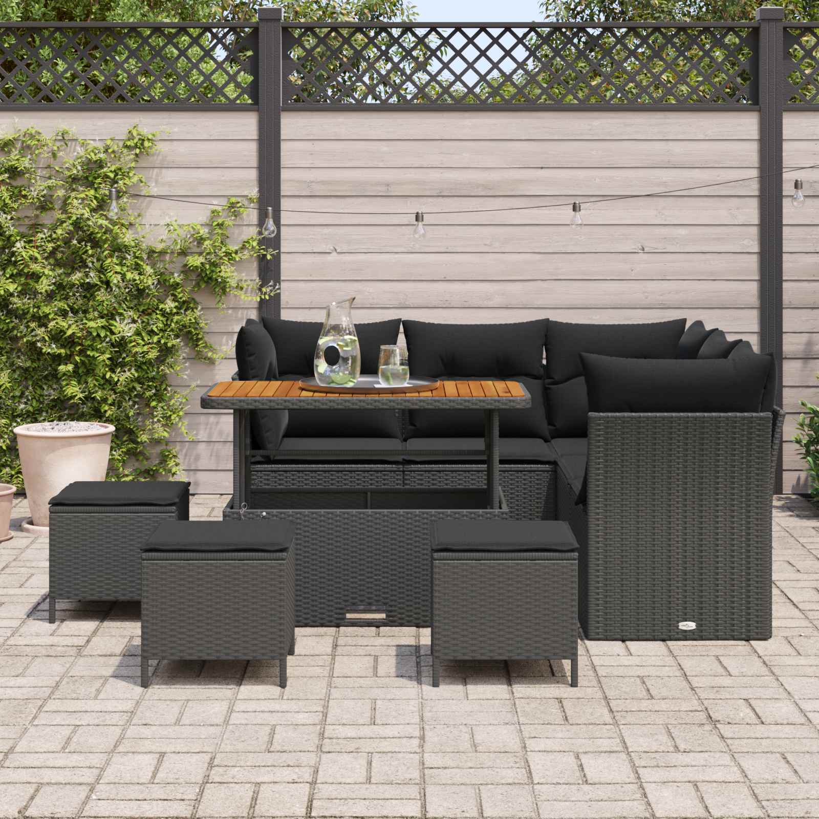Conjunto de sofá de jardín con cojín 9 pcs Negro
