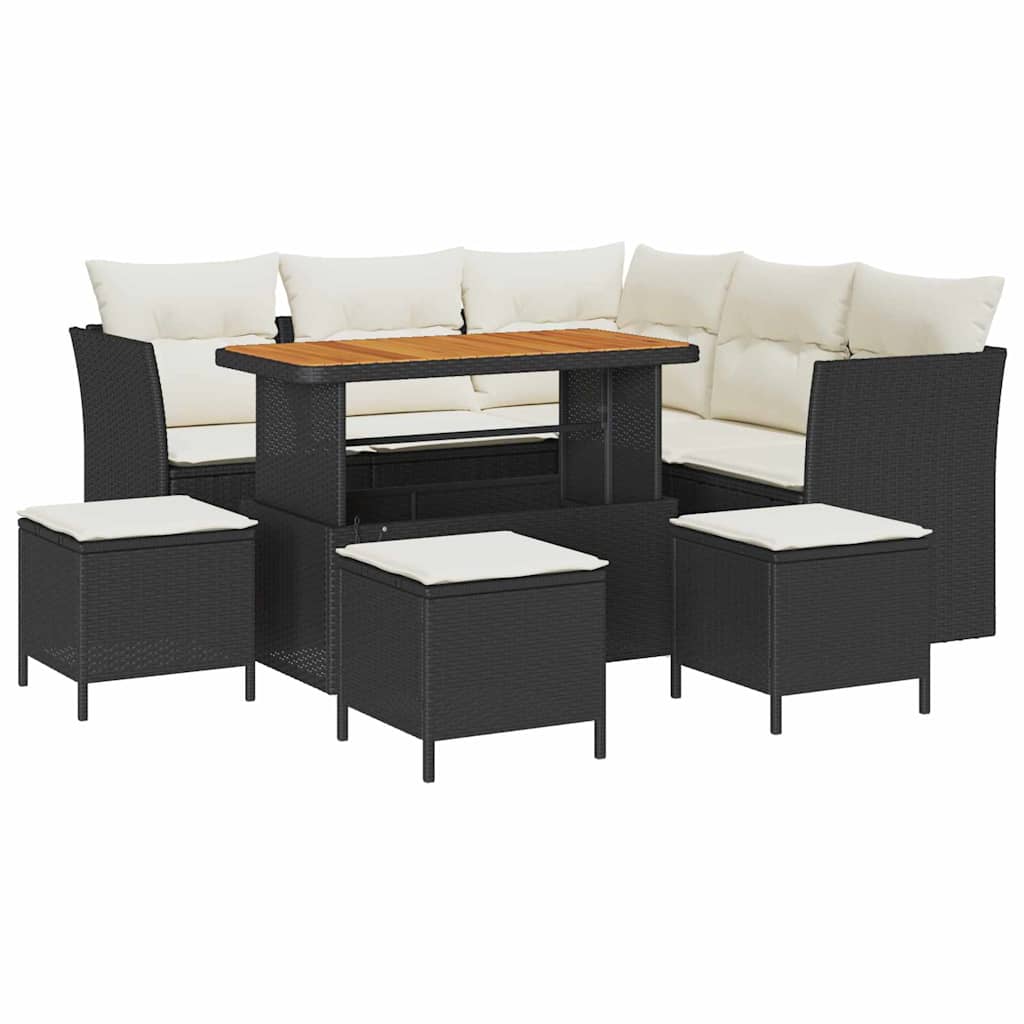 Conjunto de sofá de jardín con cojín 9 pcs Negro y crema