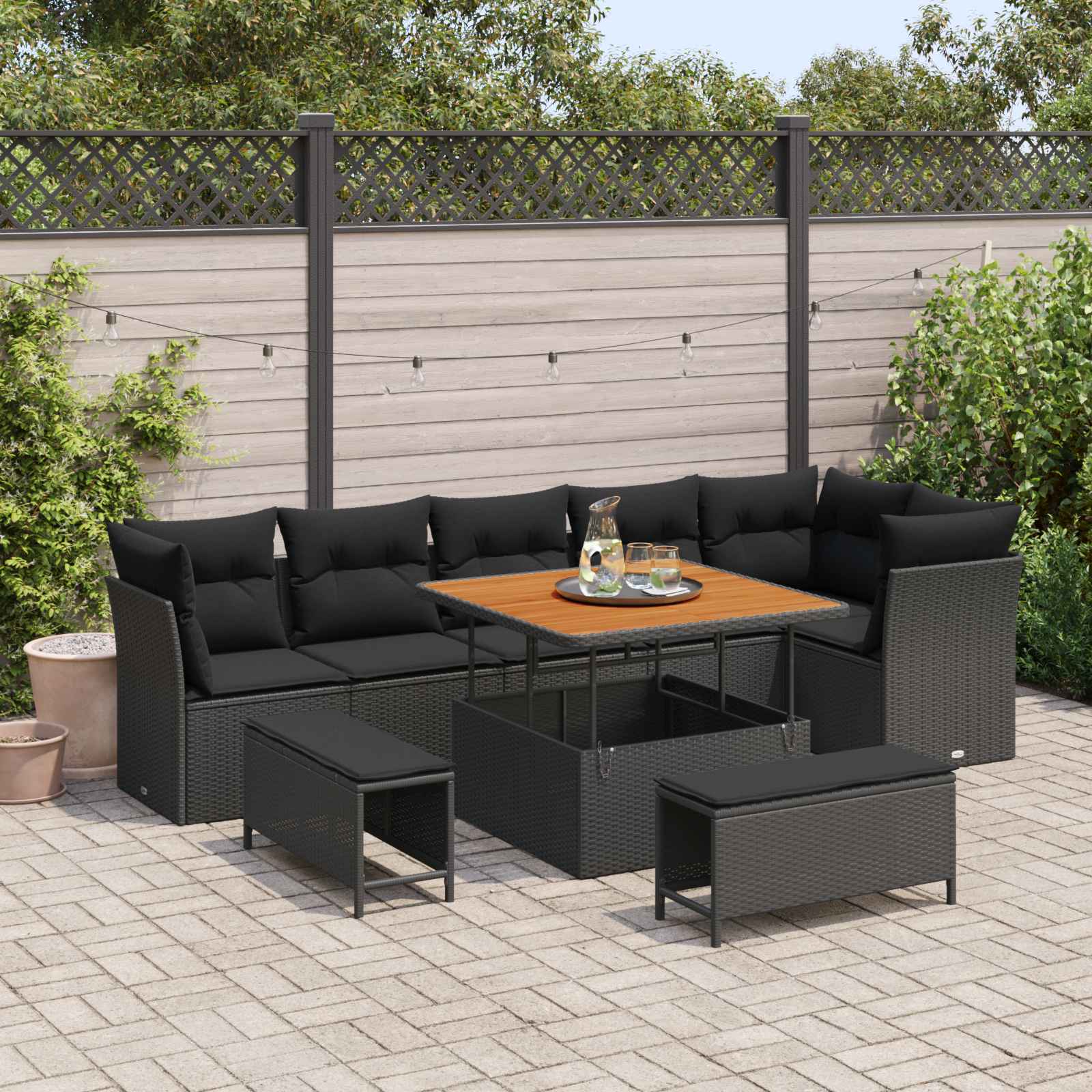 Conjunto de sofá de jardín con cojín 9 pcs beige y crema